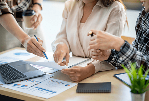 accountant working with clients to set up bill pay services